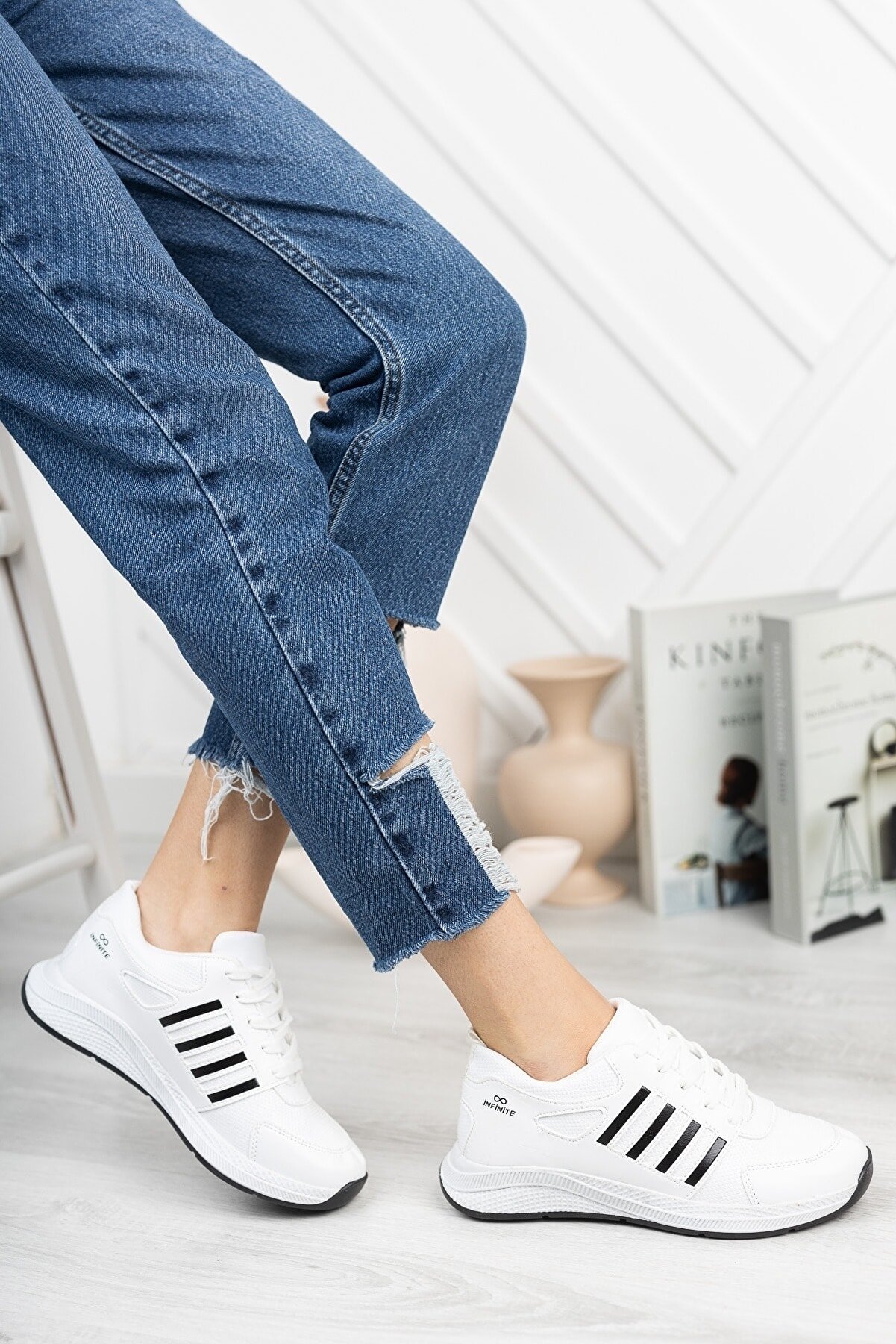 Infinite Kadın  Günlük Genç Sneaker, Ortopedikyürüyüş Ayakkabısı Beyaz STC419